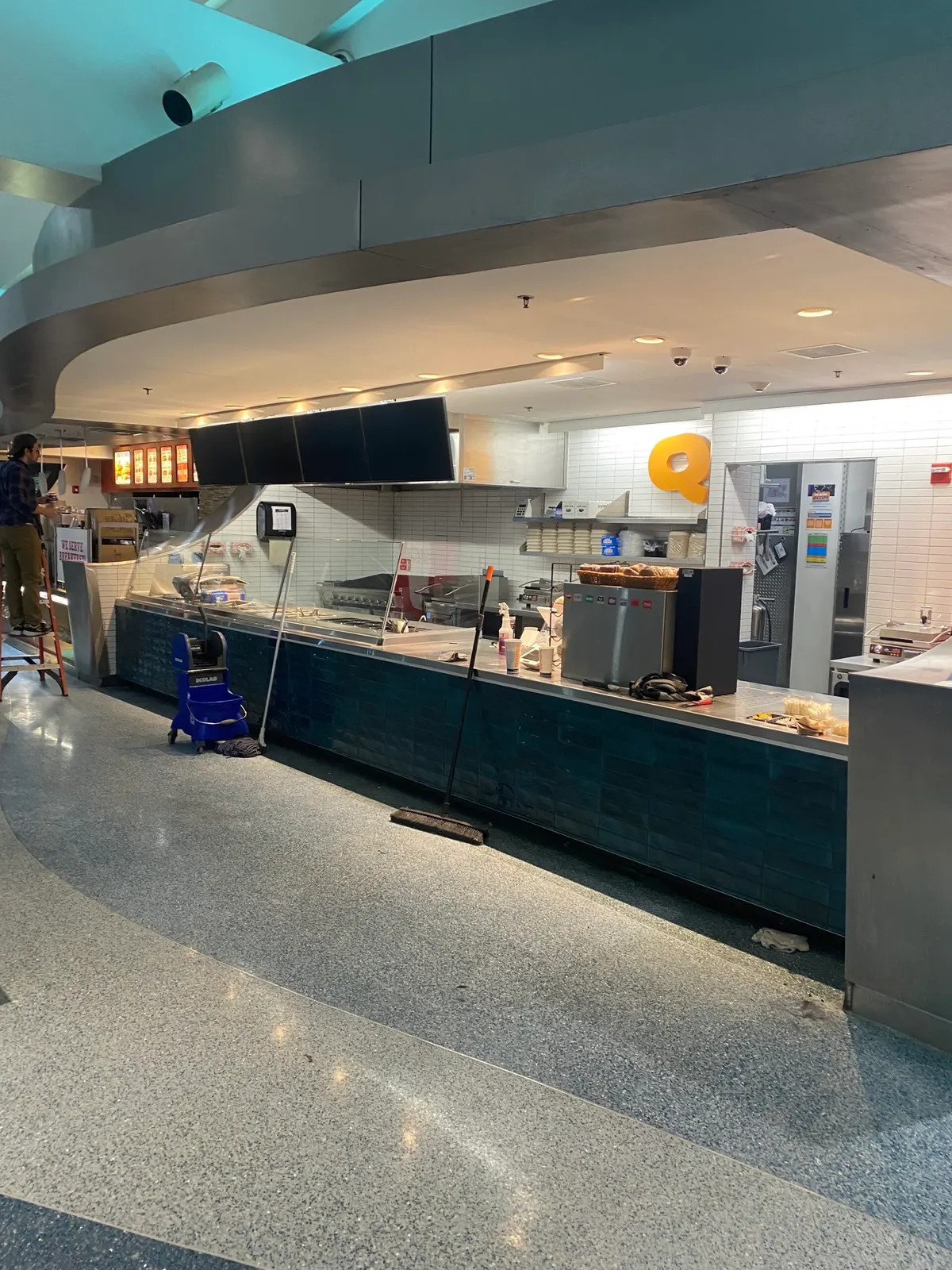Interior construction of the Qdoba restaurant at BWI Airport